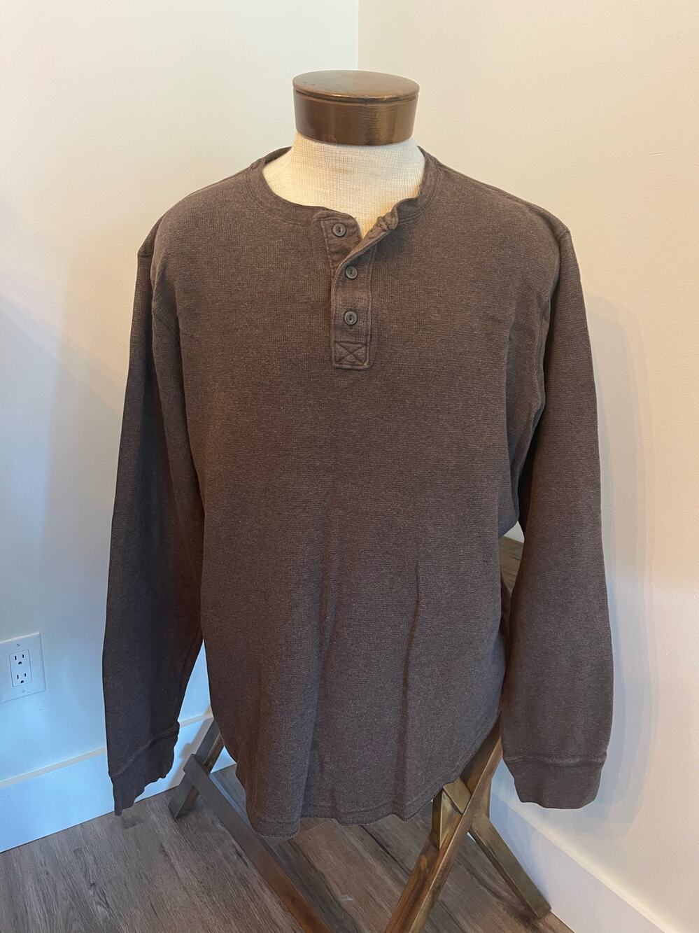 Mens Brown Sonoma Henley Long Sleeve Shirt Size XXL Tall